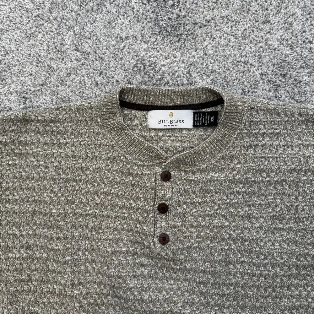 Bill Blass Sweater Mens 2XL XXL Henley Knit Pullover Casual Textured Pattern